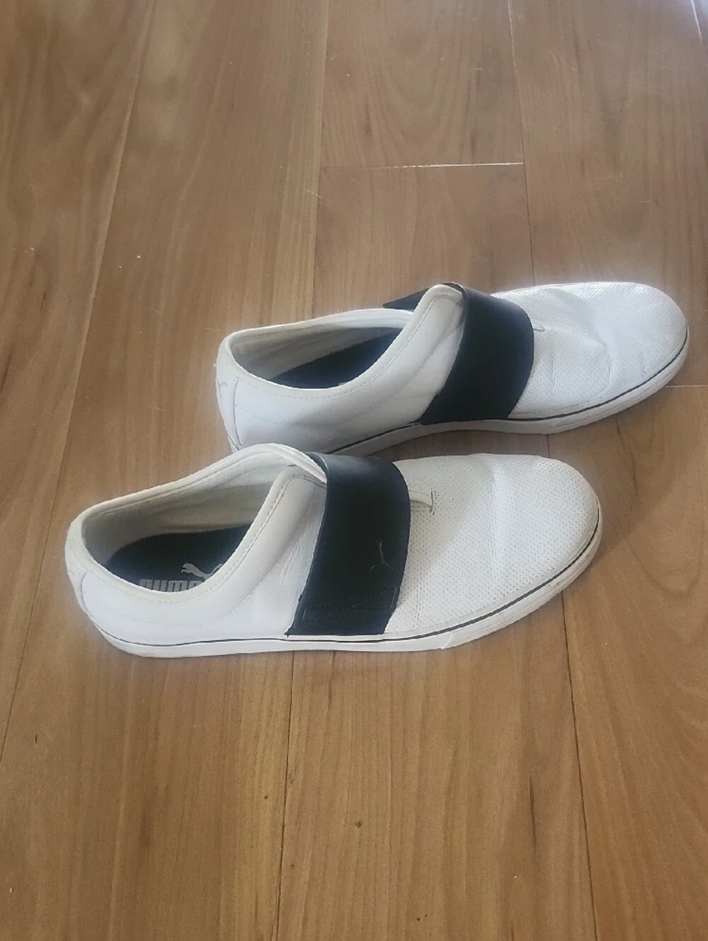 Puma White Slip-On Sneakers with Black Strap
